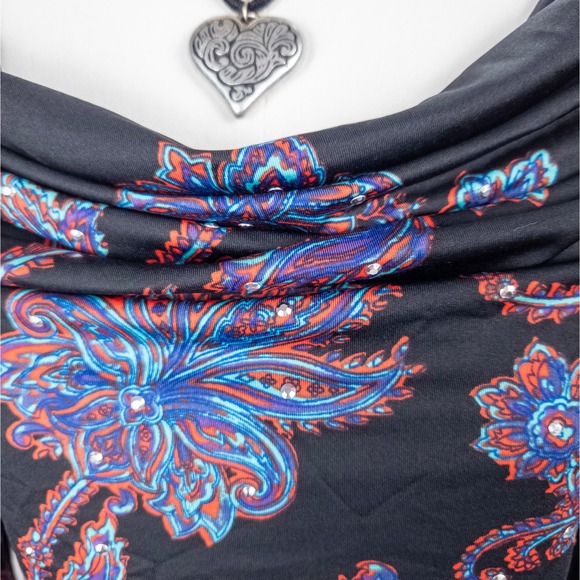 Vintage 2000s Slinky Paisley Cowl Neck Long Sleeveβ Top - Picture 4 of 6